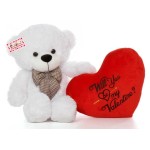 2.5 Feet White Big Bow Teddy Bear holding Will You Be My Valentine heart